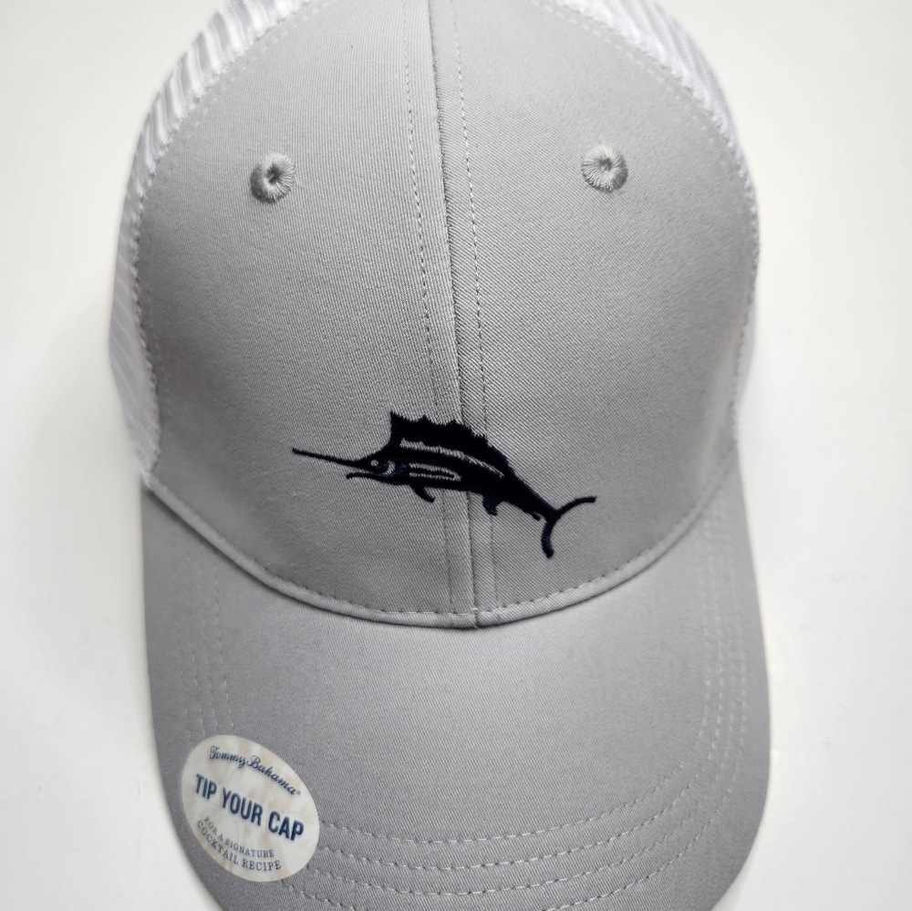Tommy Bahama Baseball Cap Trucker Dad Hat Black Marlin Grey White Snapback Mesh